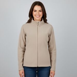 Joe Fresh Women's Full-Zip Fleece Active Jacket Cozy Tan Beige Sz L High Collar